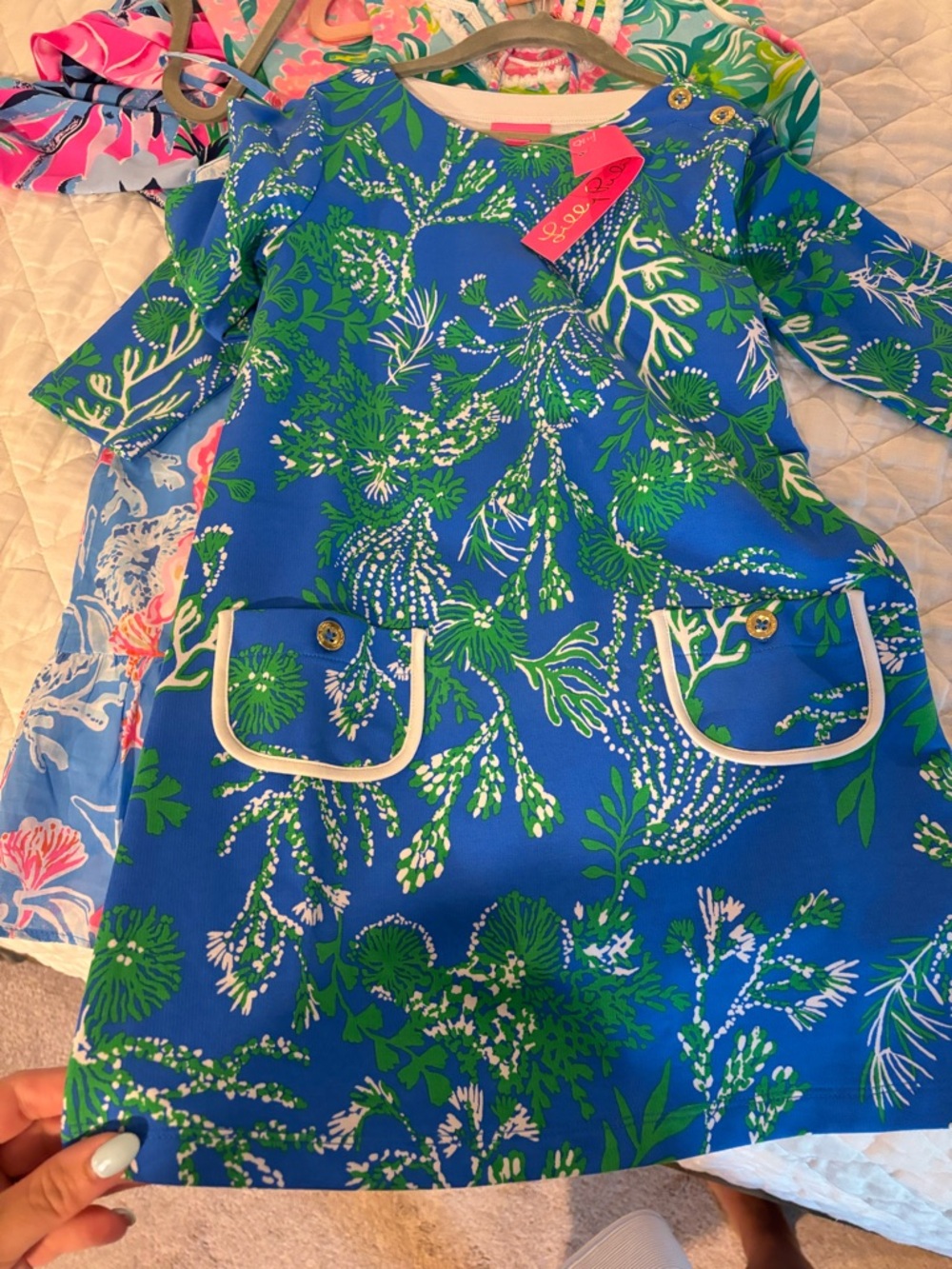 Lilly Pulitzer Blue Floral Shift Dress with White Piping